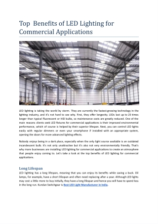 Top  Benefits of LED Lighting for Commercial Applications