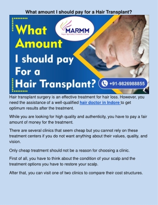 What amount I should pay for a Hair Transplant?