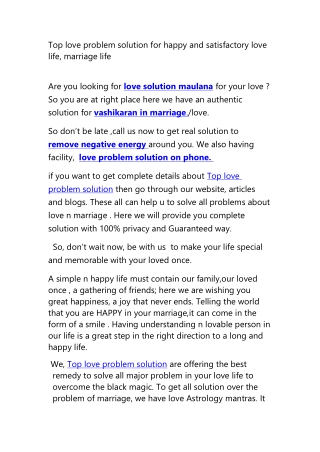 Top love problem solution for happy and satisfactory love life, marriage life