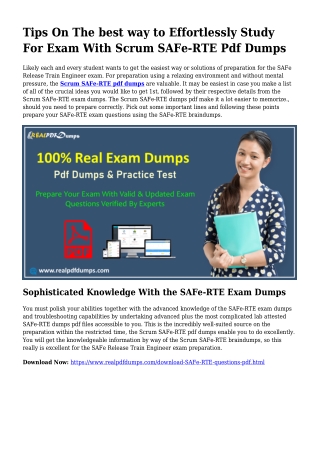 Sustainable SAFe-RTE Dumps Pdf For Incredible Result