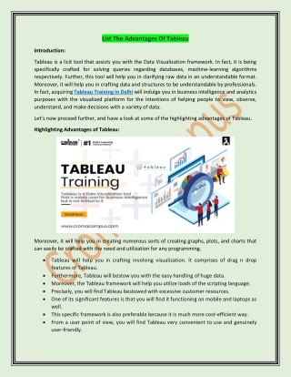 List The Advantages Of Tableau