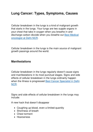 Lung Cancer: Types, Symptoms, Causes,