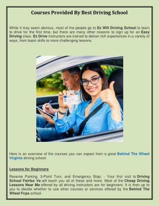Courses Provided By Best Driving School