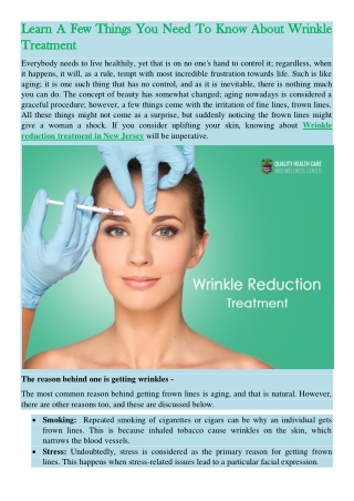 Learn A Few Things You Need To Know About Wrinkle Treatment