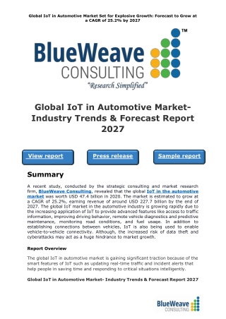 Global IoT in Automotive Market- Industry Trends & Forecast Report 2027
