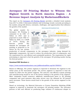 Aerospace 3D Printing Market to Witness the Highest Growth in North America Region