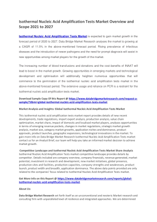 Isothermal Nucleic Acid Amplification Tests Market Overview and Scope 2021 to 2027
