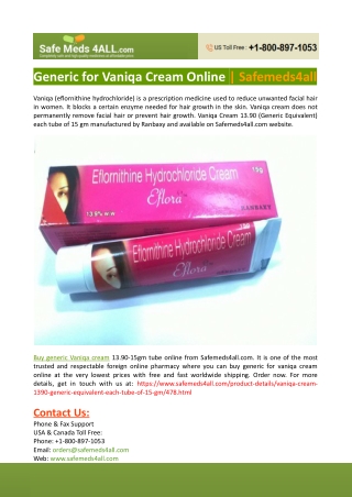 Generic for Vaniqa Cream Online