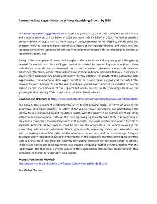 Automotive Data Logger Market to Witness Astonishing Growth by 2025