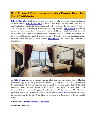 Birla Niyaara || Price, Brochure, Location, Payment Plan,Floor Plan Worli Mumbai