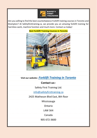 Best Forklift Training Courses in Toronto