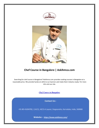 Chef Course in Bangalore | Askihmca.com