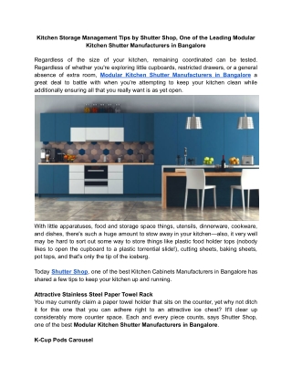 Kitchen Storage Management Tips by Shutter Shop, One of the Leading Modular Kitchen Shutter Manufacturers in Bangalore