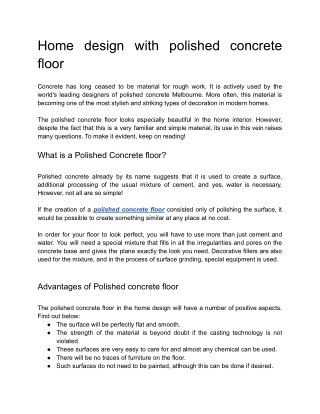 Home design with polished concrete floor