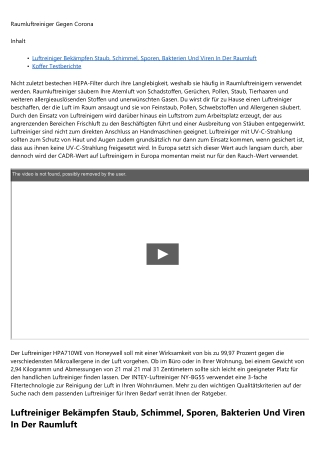 Die 8 Minuten Regel - Luftreiniger Geruch - 2020