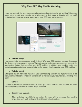 Why Your SEO May Not Be Working