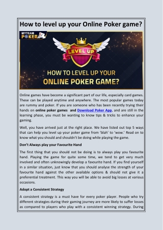 How to level up your Online Poker game