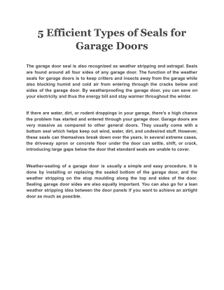 5 Efficient Types of Seals for Garage Doors