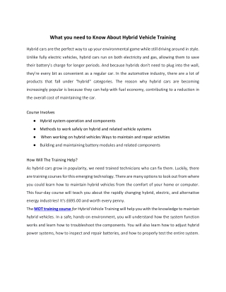 What you need to Know About Hybrid Vehicle Training