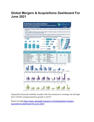 Global Mergers & Acquisitions Dashboard For June 2021