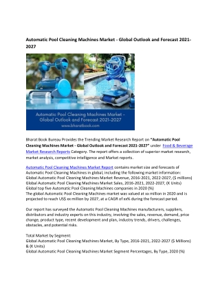 Global Automatic Pool Cleaning Machines Market Research Report 2021-2027
