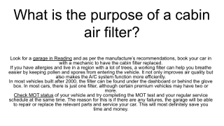 What is the purpose of a cabin air filter_