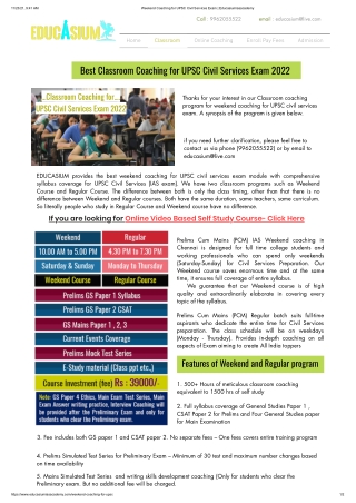 Weekend Coaching for UPSC Civil Services Exam - Educasium IAS Academy