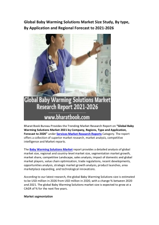 Global Baby Warming Solutions Market Research Report 2021-2026