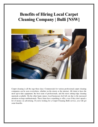 Benefits of Hiring Local Carpet Cleaning Company - Bulli [NSW]