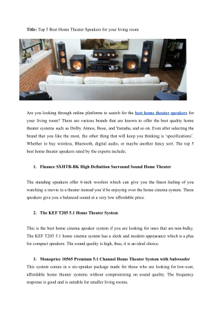 Top 5 Best Home Theater Speakers for your living room