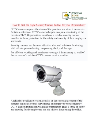 How to Pick the Right Security Camera Partner for your Organisation?