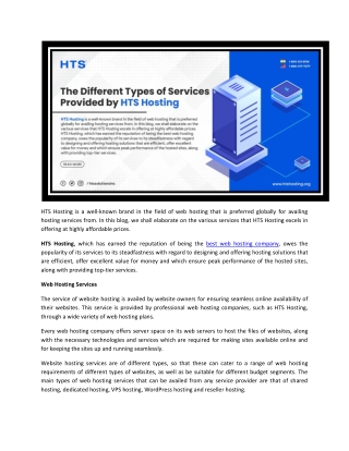 The Different Types of Services Provided by HTS Hosting..