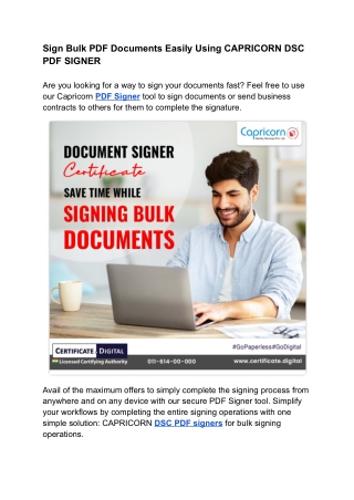 Sign Bulk PDF Documents Easily Using CAPRICORN DSC PDF SIGNER
