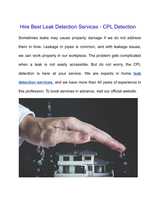 Hire Best Leak Detection Services - CPL Detection
