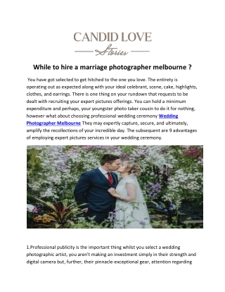 While to hire a marriage photographer melbourne