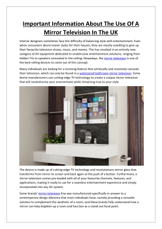 Important Information About The Use Of A Mirror Television In The UK