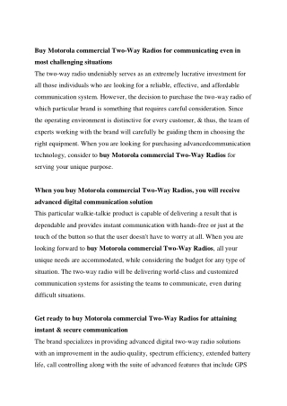 Buy Motorola Commercial Two-Way Radios for Communicating Even in Most Challengin