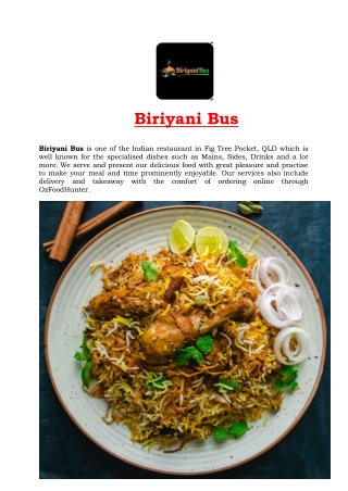 5% off - Biriyani Bus Indian Menu Fig Tree Pocket, QLD