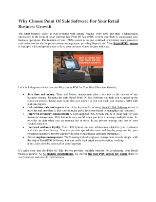 Why Choose Point Of Sale Software For Your Retail Business GrowtH