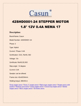 24 STEPPER MOTOR 1.8° 12V 0.4A NEMA 17 Casunsteppermotor.com