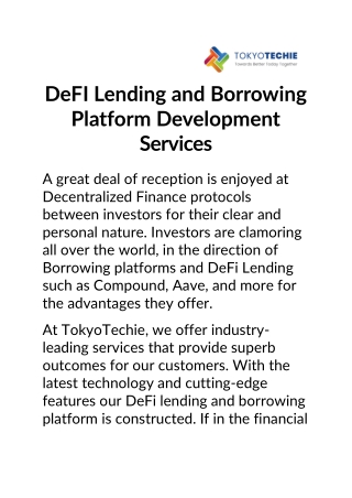 DeFI Lending and Borrowing Platform Development Services