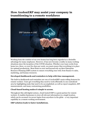 How AxolonERP may assist your company in transitioning to a remote workforce