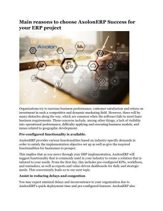 Main reasons to choose AxolonERP Success for your ERP project