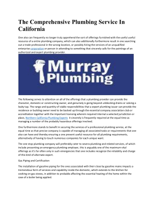 The Comprehensive Plumbing Service In California