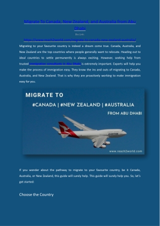 How To Migrate To Canada, New Zealand, Australia From Abu Dhabi