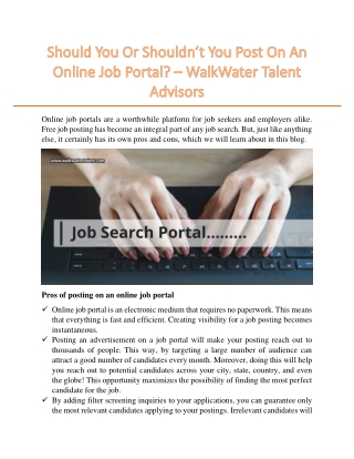 Should You Or Shouldn’t You Post On An Online Job Portal – WalkWater Talent Advisors