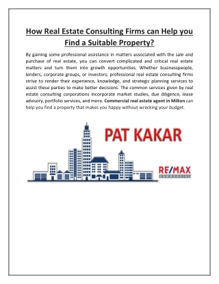 How Real Estate Consulting Firms can Help you Find a Suitable Property?