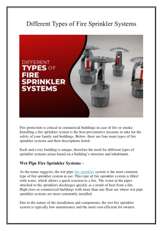 Different Types of Fire Sprinkler Systems