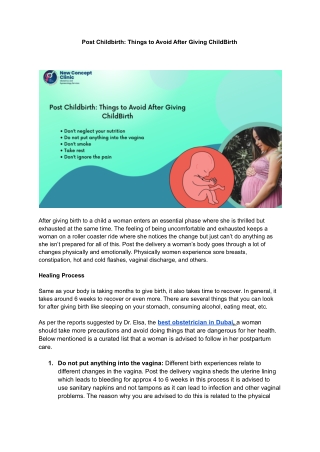 Post Childbirth: Things to Avoid After Giving ChildBirth