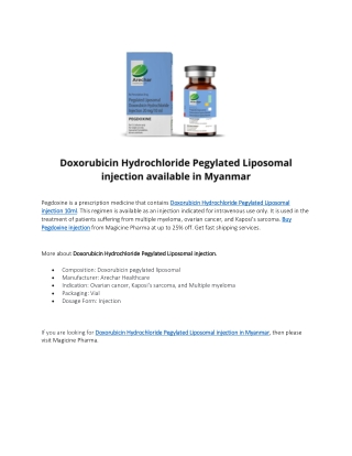 Doxorubicin Hydrochloride Pegylated Liposomal injection in Myanmar